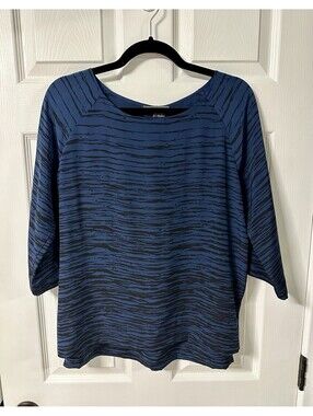 Vince Silk Abstract Stripe Blouse Blue/Black sz Medium as seen on Modern Family